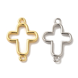 Rack Plating Brass Cross Outline Connector Charms Links, Cadmium Free & Lead Free, Long-Lasting Plated