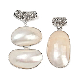 Естественно оболочки большие кулоны, овальные подвески с латунной окантовкой, цвет морской раковины