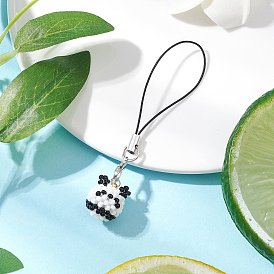 Ремешки для мобильного телефона из стеклянных бусин в виде панды, платина