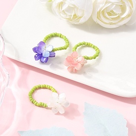 3 шт. кольца из ацетата целлюлозы (смолы), цветок, со стеклянными бисеринами