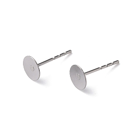316 Surgical Stainless Steel Flat Round Blank Peg Stud Earring Settings, Tray: 6mm, 12x6mm, Pin: 0.8mm