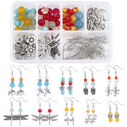 DIY Dangle Earring Making Kits, with Alloy Pendants, Alloy Beads, Glass Beads, Gemstone Beads, Brass Earring Hooks