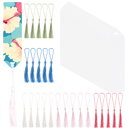 25pcs marque-pages en acrylique vierges transparents en forme de flèche, 25 pcs pompon en polyester grandes décorations pendantes