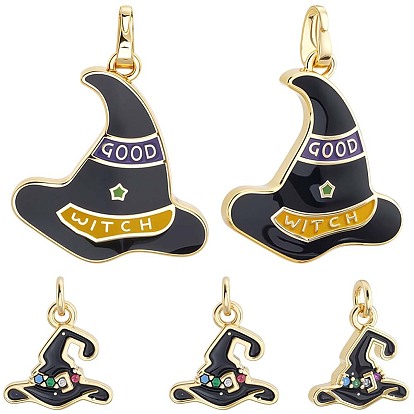 7 шт. 2 стили подвески для Хэллоуина с покрытием из латуни и эмали, долговечный, без свинца и без кадмия, реальный 18 k позолоченный, ведьма шляпа