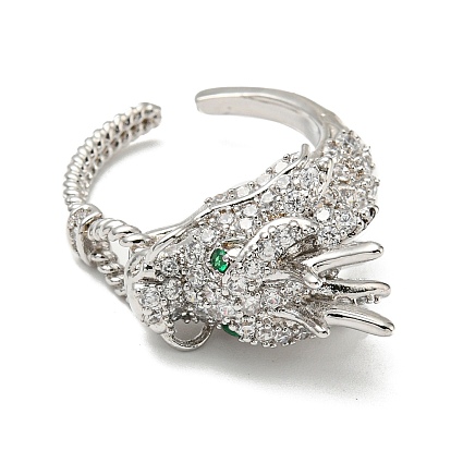 Dragon Brass with Clear Cubic Zirconia Open Cuff Ring