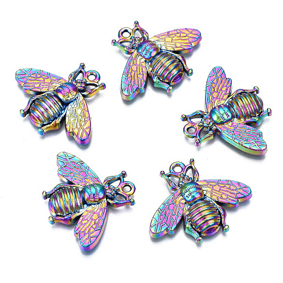 Rainbow Color Alloy Pendants, Cadmium Free & Nickel Free & Lead Free, Bee