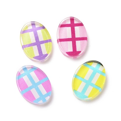 Transparent Acrylic Cabochons, for Earrings Accessories, Oval with Tartan Pattern
