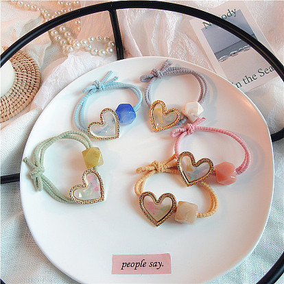 Colorful Shell Transparent Glass Heart Hair Tie Elastic Headband for Women