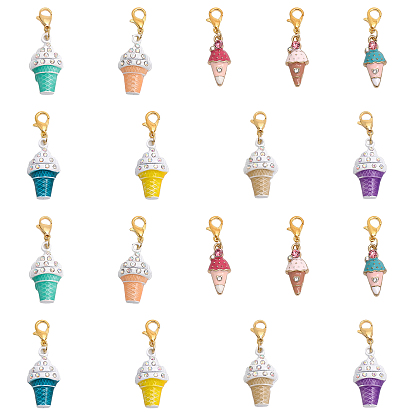 18шт. украшения в виде мороженого из эмали и страз, подвеска с застежкой из цинкового сплава, подвески на клипсах