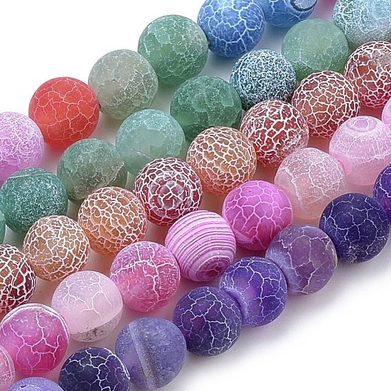 Natural Weathered Agate Beads Strands, Frosted, Dyed, Round