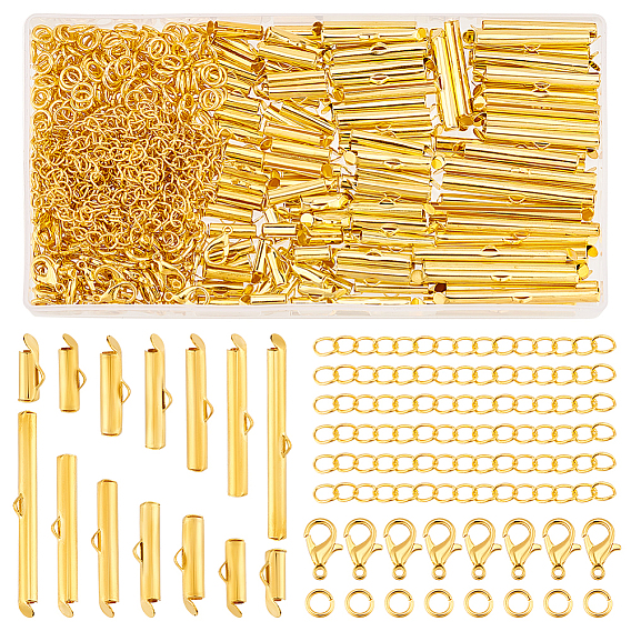 Наборы для изготовления ювелирных изделий своими руками, включая железные направляющие на трубках с концевыми застежками и удлинитель цепи, Перейти латунные, Карабин-лобстер из цинкового сплава