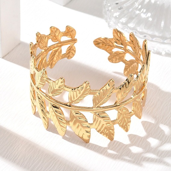 304 Stainless Steel Cuff Bangles, Leaf