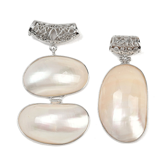 Естественно оболочки большие кулоны, овальные подвески с латунной окантовкой, цвет морской раковины