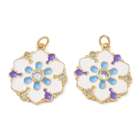 Pendentifs en laiton zircon cubique transparent, avec l'émail, charmes de fleurs, or