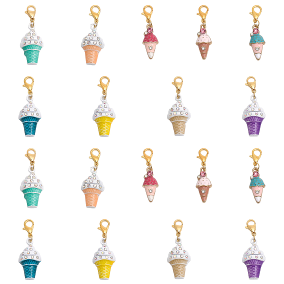 18шт. украшения в виде мороженого из эмали и страз, подвеска с застежкой из цинкового сплава, подвески на клипсах
