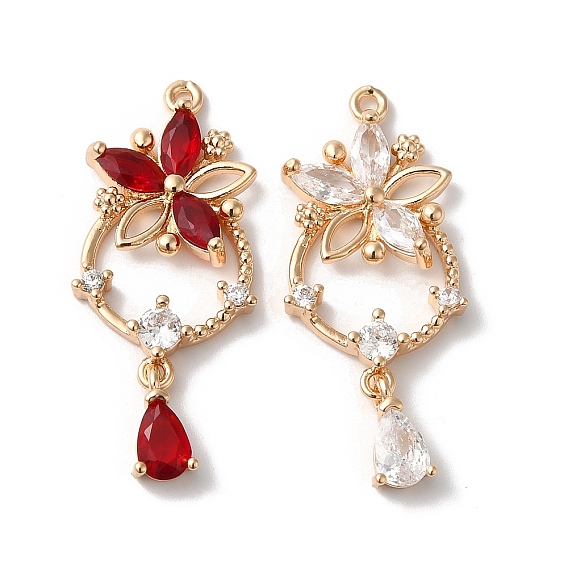 Латунные подвески, со стеклом, цветок с каплей, золотые