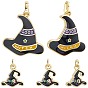 7 шт. 2 стили подвески для Хэллоуина с покрытием из латуни и эмали, долговечный, без свинца и без кадмия, реальный 18 k позолоченный, ведьма шляпа