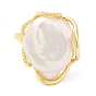 Открытое кольцо-манжета с натуральным жемчугом, золотое латунное кольцо для женщин, долговечный