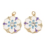 Pendentifs en laiton zircon cubique transparent, avec l'émail, charmes de fleurs, or