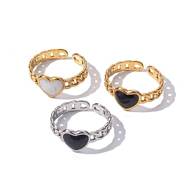 304 Stainless Steel Enamel Heart Open Cuff Rings for Women