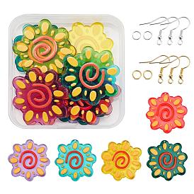 DIY Earrings Making Kits, Including Flower Translucent Acrylic Pendants, Iron Open Jump Rings & Earring Hooks