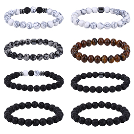8шт. 2комплекты браслетов из круглых бусин из натуральных и синтетических драгоценных камней для мужчин и женщин