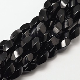 Brins de perles torsadées en onyx noir naturel teint, 16x8mm, trou: 1mm; environ 25 pcs/chapelet, 15.7 pouce