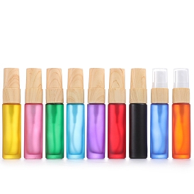 Empty Portable Frosted Glass Spray Bottles, Fine Mist Atomizer, with Wooden Dust Cap, Refillable Bottle