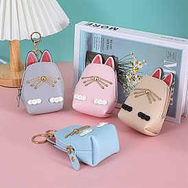 PU Leather Wallets Keychains, Bag with Cat Makeup Bags