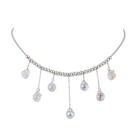 Glass Teardrop Charms Necklaces, 304 Stainless Steel Ball Chain Necklaces for Women