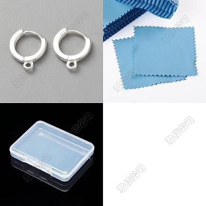 2 Paare 925 Creolen-Zubehör aus Sterlingsilber, mit horizontaler Schleife, mit 1pc Wildleder Stoff quadratisch Silber Poliertuch