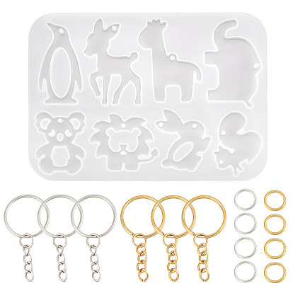 DIY Keychain Making Kits, including Pendant Silicone Molds, Iron Open Jump Rings & Split Key Rings