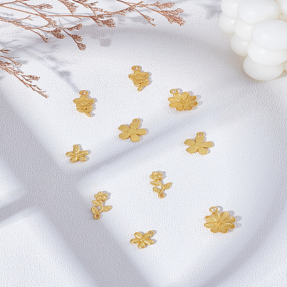 10Pcs 5 Styles Rack Plating Alloy Pendants, Cadmium Free & Lead Free & Nickel Free, Flower Charms