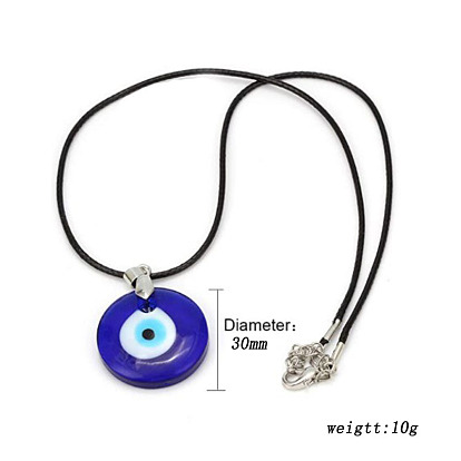 Blue Devil's Eye Glass Necklace & Evil Eye Braided Bracelet Set - Fashion Jewelry