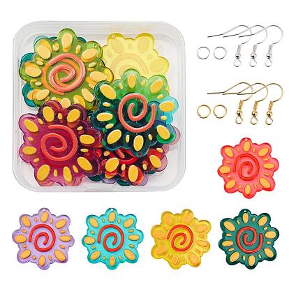 DIY Earrings Making Kits, Including Flower Translucent Acrylic Pendants, Iron Open Jump Rings & Earring Hooks