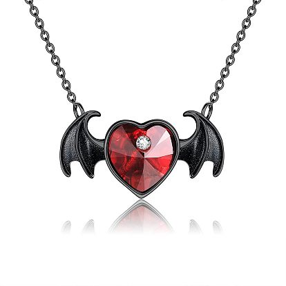 Collar de cadena de clavícula de regalo de pareja vintage con colgante de corazón de ala de diablo gótico.