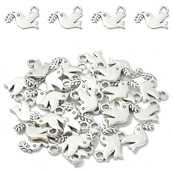 30 шт. Подвески из сплава в тибетском стиле, голубь с веткой