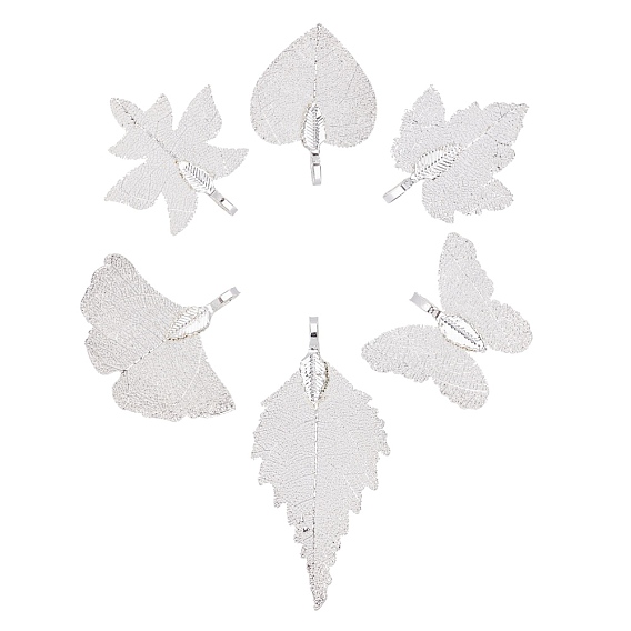 Iron Pendants, Electroplate Natural Leaf, Ginkgo leaf & Maple Leaf & Butterfly & Poplar Leaf & Grape Leaf