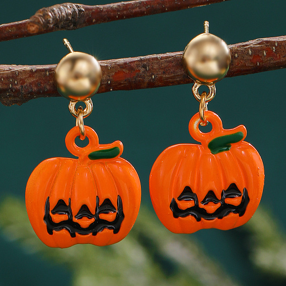 Серьги-гвоздики из сплава с эмалью на Хэллоуин, горный хрусталь и акриловые