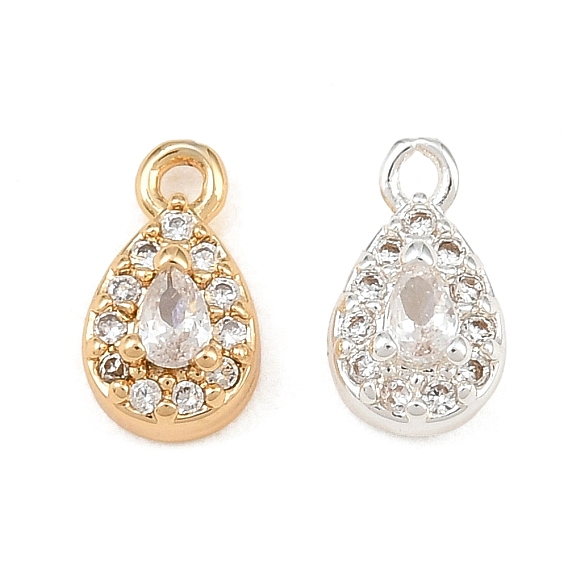 Brass Micro Pave Clear Cubic Zirconia Charms, Teardrop Charms