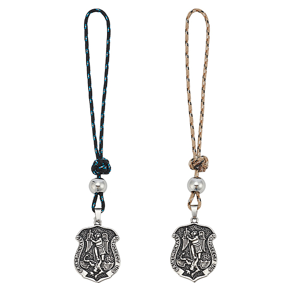 2шт. Щит с подвеской из нержавеющей стали с изображением архангела Михаила-хранителя, с веревками из полиэстера и спандекса