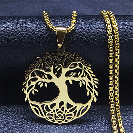 304 Stainless Steel Pendant Necklaces, Tree of Life