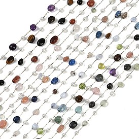 Ионное покрытие (ip) 304 цепи для канцелярских скрепок из нержавеющей стали, с натуральными и синтетическими бусинами из драгоценных камней и жемчужинами из АБС-пластика, реальный 18 k позолоченный