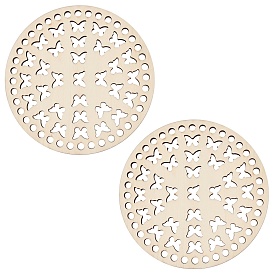 Fonds de panier en bois, base de panier au crochet, pour les fournitures de vannerie et l'artisanat de décoration intérieure, plat et circulaire avec papillon