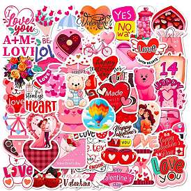50Pcs Valentine's Day Vinyl Waterproof Sticker Labels, Self-adhesion, for Suitcase, Skateboard, Refrigerator, Helmet, Mobile Phone Shell