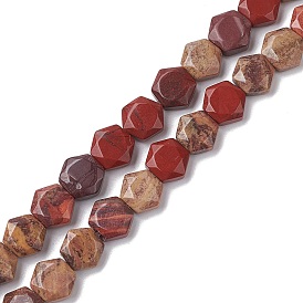 Perles de jaspe arc-en-ciel rouge naturel, coupe hexagonale facettée, hexagone