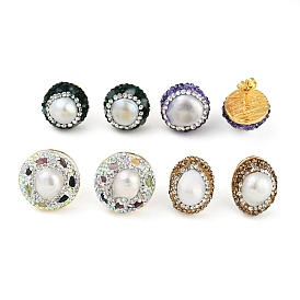 Покрытие стойки латунь с натуральным турмалином и стразами, серьги-гвоздики ручной работы из Индонезии с натуральным жемчугом, долговечный, золотые