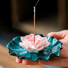 Quemadores de incienso de cerámica de loto., porta incienso, Suministros budistas zen de la casa de té de la oficina en el hogar