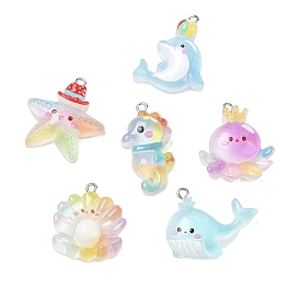 Transparentes Harz mit Anhängern aus einer Legierung, Ozean Serie Charms, Platin Farbe