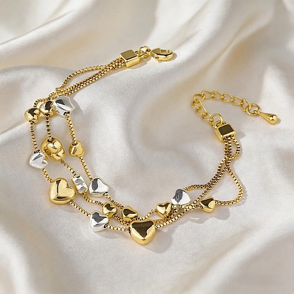 Duo Tone Alloy Heart Multi-strand Bracelets for Women